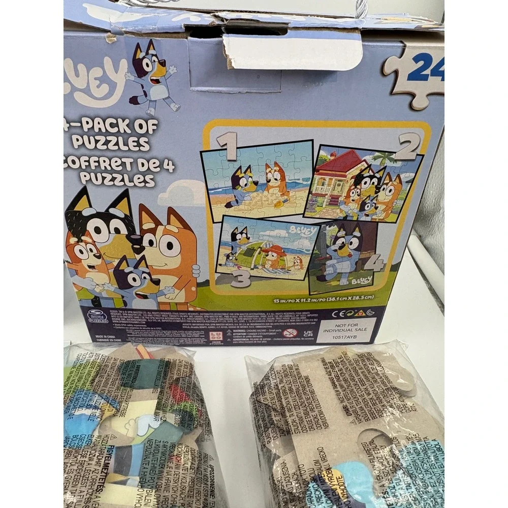 Bluey Heeler Puzzle Lot Metal Tin Lunch Box +3 Mini Puzzles+ 5-12x12 Puzzles EUC